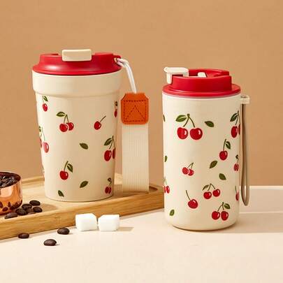 1Pc 350/400ML Portable Plastic Coffee Mug With Nylon Lifting Rope, Sealed Leak Proof Water Cup, Tumbler With Lid, Cold And Heat-Resistant Milk Coffee Cup, Reusable Drinking Cup Drinkware, Dishwasher & Refrigerator & Microwave Allowable, Suitable For Students And Adults Use In Home, School, Dorm, Office, Outdoor Camping, Picnic,Travel, Bakc To School