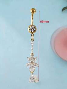 1 chiếc khuyên rốn dáng dài 14G bằng thép không gỉ, hình hoa đính đá CZ, kiểu đeo ngược, dành cho nữ, dây chuyền dài không gây dị ứng. - Khuyên rốn - Xem 9