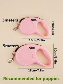 1pc Pink Classic 3 Meters/5m Retractable Pet Dog Leash With Rhinestone Decor, Suitable For Walking, Hiking, Travel Outdoor Activities For Small To Medium Dogs - Baby Pink - View 2