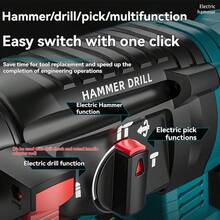 VERVEO 电动工具，20V 无刷电锤，大功率无线冲击钻，适用于各种施工场景，例如承重墙钻孔、瓷砖墙施工和混凝土墙破碎。电池新增 TYP-C 充电功能，并配备全套配件。 - 藍色 - 查看 7