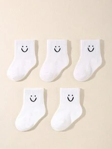 5pairs/set Infant Cartoon Solid Color Baby Socks - White - View 5
