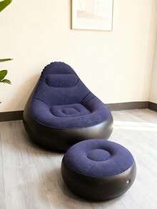 1pc New Inflatable Slouchy Sofa, Foldable Recliner Chair, Camping Outdoor Travel With Footrest Combination, Flocked Fabric Sofa Bed - Multicolor - View 11