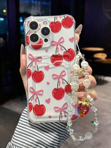 Cherry Painted Transparent Square Card Holder Multifunctional Wallet With Wrist Strap, Thick Shockproof Phone Case Compatible With IPhone 17/17Pro/17ProMax, 16/11/16Pro/16Plus/16ProMax/16E, 15ProMax, 13/14/12/XS/XR/7G/8P, Galaxy S25/S25Plus/S25 Ultra, A16/A36/A26/A56/A50, 11/12Pro/12/12X/13Pro/14Pro/15Pro/X3Pro, 10/9/Note9/12C/Note11Pro/Note8Pro/9C/9A - Multicolor - View 1