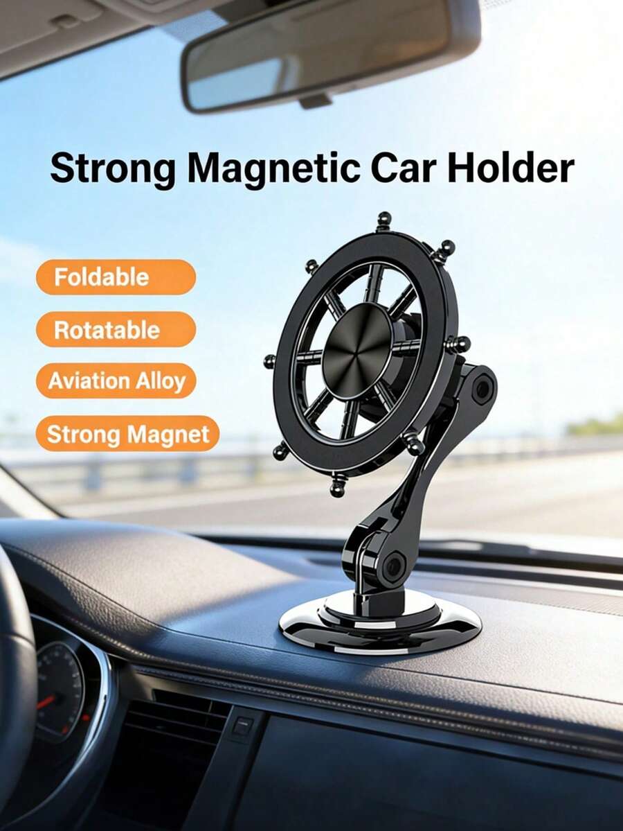 New Magnetic Car Phone Holder | Foldable 360° Rotatable Dashboard Mount | Strong Adhesive Shock-Proof Navigation Holder