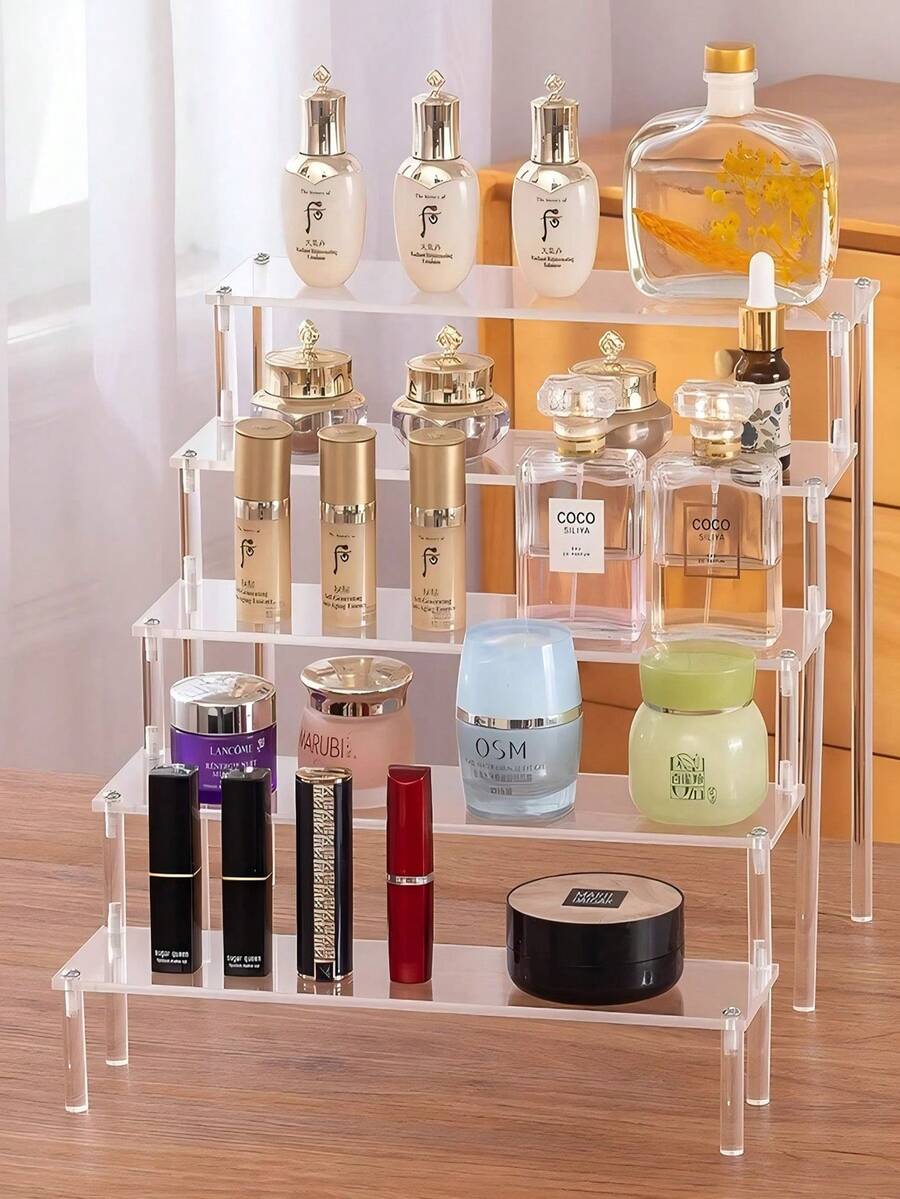 亚克力化妆品收纳盒，多层透明展示架，适用于香水、护肤品、彩妆，可用于浴室和卧室，兼具家居装饰功能，加固稳固的多层设计