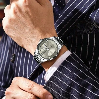 POEDARAG Stainless Steel Strap Quartz Men's Watch, Casual Sports Style, Special Dial Design, Showcasing Your Personal Charm