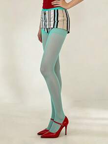 1 Pair Women's Spring & Summer Mint Green Sheer Pantyhose, High Elastic Thin Stockings, Retro Y2K Style Nylon Tights For Streetwear & Festival Looks - Multicolor - View 7