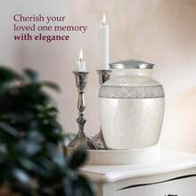 Trupoint Memorials Cremation Urn For Ashes For Women Female, Urns For Human Ashes Male, Engraved Mother Of Pearl Funeral Urn For Adult Man, Silver Lining Large White - Pearl - View 5