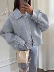 Elegant Loose Fit Women's Winter Jacket - Blue - View 1