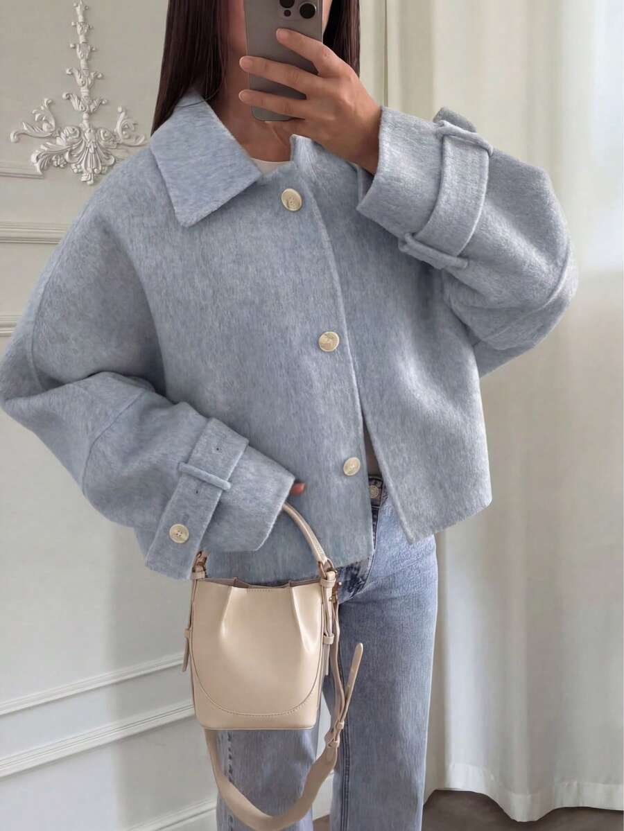 Elegant Loose Fit Women's Winter Jacket - Blue - View 1