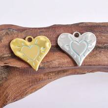 1/2/3/5个可爱时尚简约304不锈钢电镀金/银心形吊坠，适合DIY珠宝制作项链、手链、耳环 - 愛心 - 查看 10