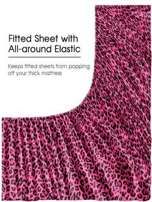 Bộ ga trải giường 4 món màu hồng đậm họa tiết da báo, gồm 1 ga trải giường có chun, 1 ga phủ và 2 vỏ gối (không bao gồm ruột gối). Bộ ga trải giường cao cấp cỡ King, Queen, Full, Twin, có độ sâu túi lên đến 11.8 inch (khoảng 30cm), mềm mại, thoáng khí, không nhăn, giúp ngủ ngon hơn, phong cách khách sạn sang trọng, quà tặng cho bố mẹ và bạn bè. - Màu Hồng Tươi - Xem 4