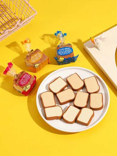 Bộ 4 cục tẩy hình bánh mì nướng dễ thương, màu ngẫu nhiên, đồ dùng học tập cho học sinh, quà tặng ngày thiếu nhi và mùa tựu trường.