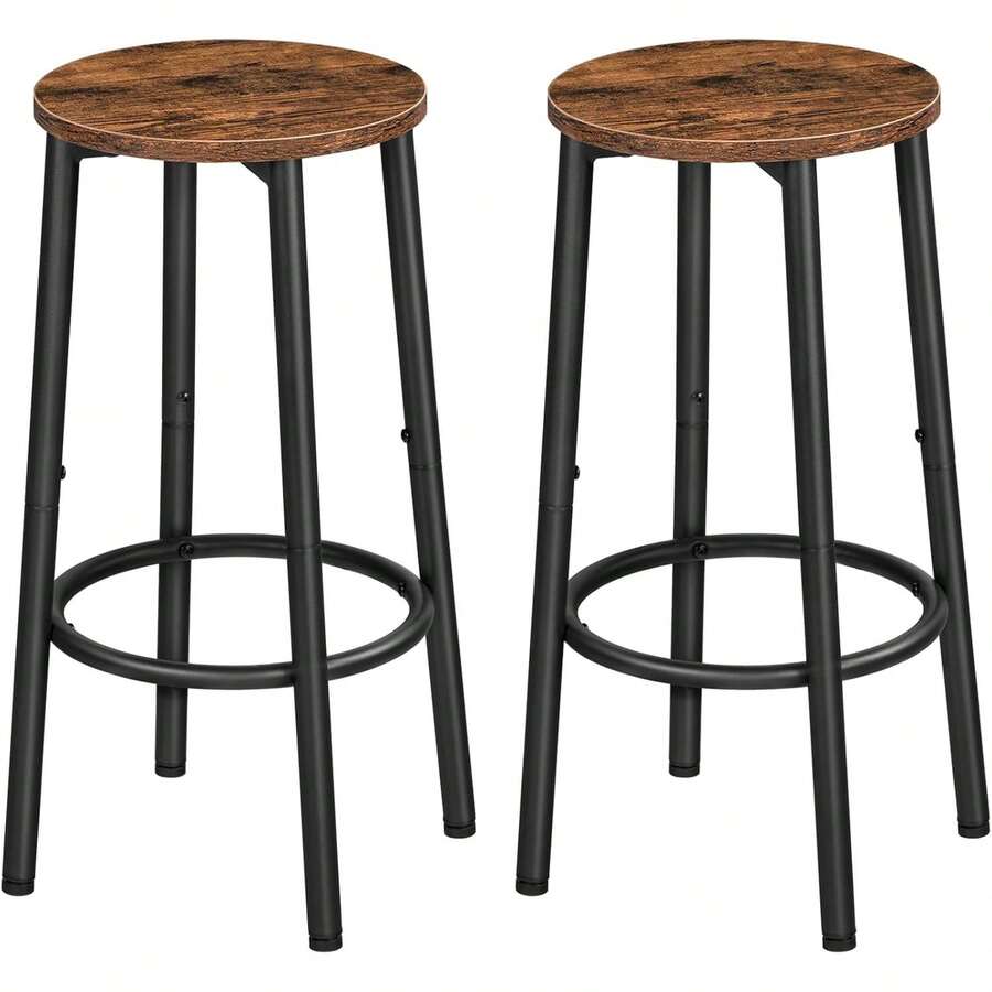 HOOBRO Barhocker 2er-Set, Barstuhl für die Küche mit Fußstütze,Industrieller Barstuhl, Stabiles Metallgestell, Verstellbare Füße, für Restaurant, Küche, Bar, Vintage-und Schwarz EBF03BY01 UPBF - Rustikales Braun + Schwarz - Übersicht 1