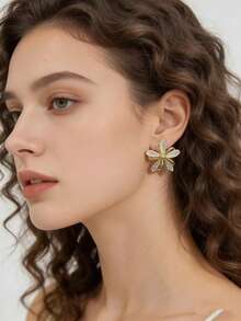 1对经典花朵耳钉，时尚百搭 - 彩色 - 查看 8