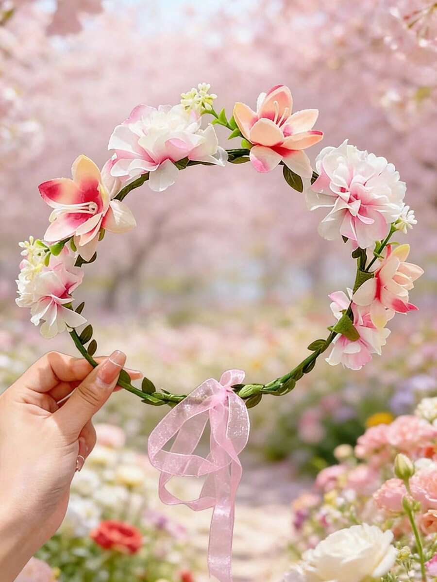 1 chiếc vòng hoa giả kiểu dáng mới mùa xuân/hè, phụ kiện chụp ảnh, băng đô cài tóc hình hoa hồng phong cách cổ tích Mori. - Xem 1