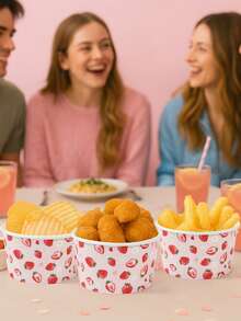 10/25个粉色草莓纸碗，可爱草莓一次性纸碗，冰淇淋碗，糖果碗，一次性餐具，零食碗，一次性食品容器，饼干烘焙碗，桌面装饰，性别揭晓派对用品，婴儿派对装饰，一周岁生日派对用品，节日派对用品，厨房装饰 - 草莓 - 查看 10