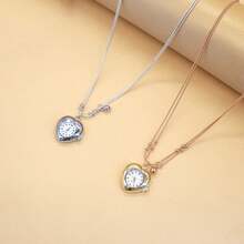 1pc Spring/Summer Fashion European And American Style Heart-Shaped Necklace Watch, Suitable As A Daily Gift And Birthday Gift For Girlfriend - Clocks - View 3