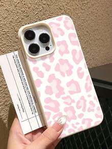 Cheetah, Leopard Print 1pc White Matte Textured TPU White Base Pink Leopard Print Phone Case, Personalized Compatible With IPhone 16 Pro Max, 17/16/15/14 Plus/13/12/11 Protective Cover - Multicolor - View 2