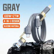 四合一多功能软硅胶数据线，耐用高效数据传输，快充适配器，兼容 17/16/15/14/13/12/11/XS/XR/8/7/6、S26/S25/S24/S23 Ultra/S23/S22/S21 等智能手机、笔记本电脑，高效快充便携式数据线 - 彩色 - 查看 7