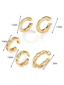 5pcs Unique Asymmetric Alloy Ear Cuffs, Retro Geometric C-Shape Ear Clips Without Piercing - Gold - View 5