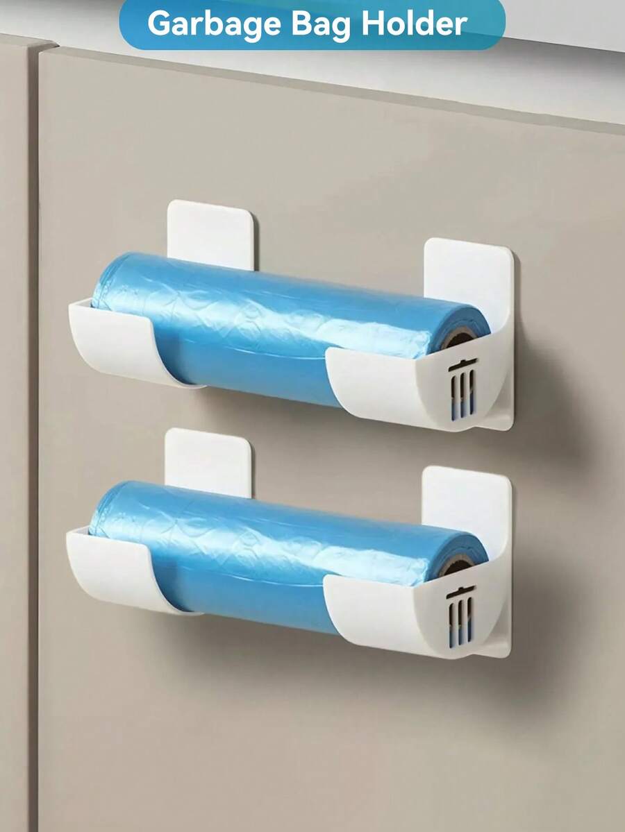 1/2/3 Peças Dispensador de Sacolas Plásticas, Suporte de Parede para Sacos de Lixo, Sem Necessidade de Perfuração. Prateleira de Armazenamento Multifuncional para Cozinha, Pode Segurar Papel de Cozinha, Filme Plástico, Rolos de Papel Alumínio. Armazenamento na Porta do Armário, Organização de Cozinha - Visão 1