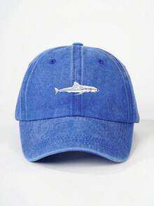 1pc Women's Embroidered Shark Washed Baseball Cap, Adjustable Outdoor Sun Protection Casual Hat For Spring/Autumn Travel Beach, Unisex Y2K Style Hat - A - 查看 14