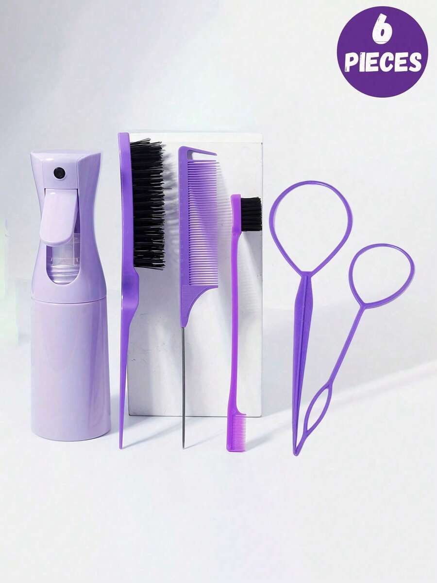 7pcs/6pcs Kids Hair Comb And Spray Bottle Set (6.8oz/200ml), Continuous Fine Mist Spray Bottle, Suitable For Adults And Girls Hair, Fun Combs, Rat Tail Comb, Edge Comb, Perfect For Hair Styling And Barbers - Multicolor - View 1