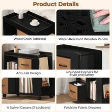 Book Shelf With Storage, Wooden Rolling Bookcase With Wheels, 2 Foldable Fabric Drawers, Magazine Racks And Open Shelves, 13″ * 24″ * 26″, For Living Room, Home Office, Black - 黑色的 - 查看 7