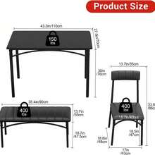 Juego de mesa para comedor para 4 personas con sillas tapizadas y banco, juego de mesa rectangular para cocina, ideal para espacios pequeños, apartamento, estudio o rincón de desayuno - Negro - Ver 2