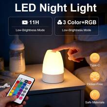Lámpara de mesita de noche RGB, lámpara de escritorio LED, blanca, recargable por USB con batería incorporada, 2W, regulable con toque, luz RGB de 3 colores, sin parpadeo, cuidado de los ojos, portátil, bajo consumo de energía, adecuada para juegos, ver películas, lectura, oficina de computadora, escritorio, lámpara de escritorio, lámpara de lectura, lámpara de mesa, luz de ambiente - Lámpara decorativa de escritorio - Ver 12
