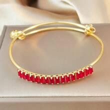 优雅的18K镀金铜手镯，镶嵌粉红色/红色人造锆石，可叠戴，带铃铛吊坠，波西米亚风格手镯 - 金黃色 - 查看 5