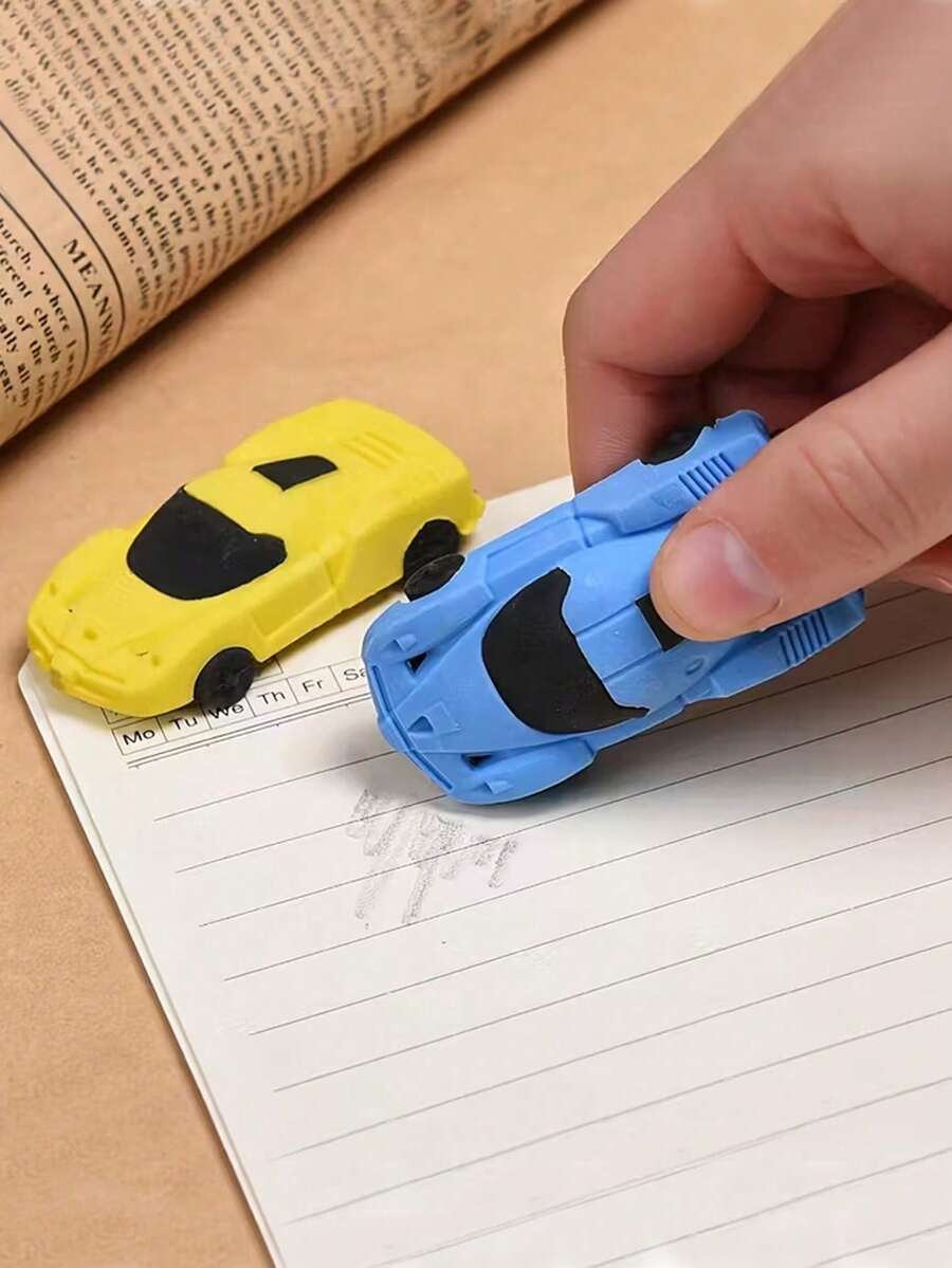 迷你賽車橡皮擦 - 黃色、紅色、綠色、藍色 - 合成橡膠鉛筆橡皮擦,適用於家庭、學校、教室獎勵、獎品、禮物和趣味文具、學習用品 | 明亮色彩橡皮擦,返校季 - 彩色 - 查看 1