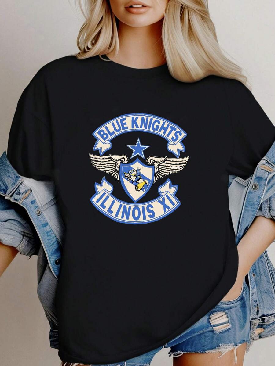 Maglietta da donna con stampa vintage anni '90, Knights Illinois Chapter XI Biker T-shirt, taglia XL, lunghezza 23x27 pollici, colore nero, maniche corte o lunghe - nero - Visualizzare 1