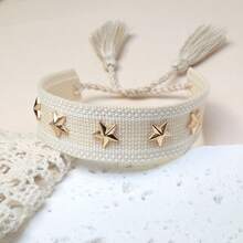 1pc Fashion Woven Bracelet With Five-Pointed Star Studs - Apricot - View 6