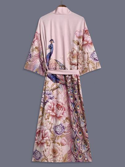 Áo khoác kimono dáng lửng kiểu Nhật unisex, họa tiết chim công và hoa, mỏng nhẹ, thanh lịch, phù hợp cho trang phục thường ngày, thích hợp cho mùa xuân/thu, đi biển, du lịch, áo choàng Haori.