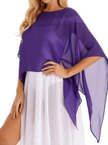 1 pieza Capa de novia, Chal de boda, Chal elegante de gasa para mujer para uso diario, Ropa de otoño para mujer - Azul Marino - Ver 17