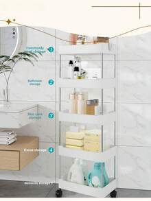 Multifunctional White Sliding Storage Rack Trolley, Hollow Draining Multi-Layer Ultra-Thin Storage Trolley, Slim Storage Trolley, Rolling Storage Trolley, Narrow Shelving Unit, Bathroom Storage Rack, Mobile Storage Rack For Kitchen, Bathroom, Laundry Room, Space-Saving Storage Rack, Multi-Tier Floor-Standing Shelving Unit, Suitable For Kitchen, Laundry Room And Other Narrow Spaces - Multicolor - View 5