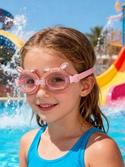 儿童卡通彩色透明大框游泳镜，防雾游泳池沙滩冲浪水上护目镜/眼镜，男女通用