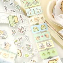 1卷合成纸模切和纸胶带，可爱动物和花卉花园主题贴纸，适用于剪贴簿、笔记本、相册、照片装饰，4种款式可选，返校季必备文具 - 1roll - 查看 7