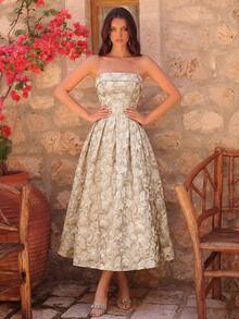 ADYCE Elegant Women's Embroidered Fabric Heart Neck High Waist Open Back Tie A-Line Mid-Length Party Dress, Suitable For Ball, Birthday Party, Evening Gala, Date, Prom, Wedding Guest, Cocktail Party, Family Holiday - Apricot - View 7