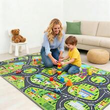 儿童汽车地毯，玩具汽车和火车游戏垫，儿童道路交通游戏垫，防滑底游戏区地毯，儿童卧室和游戏室的理想礼物 - 彩色 - 查看 8