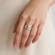 欧美时尚镶嵌闪亮锆石18K镀金叶形戒指 - 金色 - 查看 4