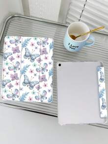 Floral & Butterfly Pattern Painted Tablet Case, Compatible With IPad Mini 4/5/6/7, Air, 9.7/10.2/10.5, Air 4/5, Pro 11", 10th Gen, Air 11" (M3) 2025, 11" 11th Gen 2025, Galaxy Tab A8 10.5" 2022. Includes Pencil Slot, Tri-Fold Stand, TPU Soft Edge Protection, Magnetic Sleep/Wake, Stylish Designs. - Multicolor - View 5
