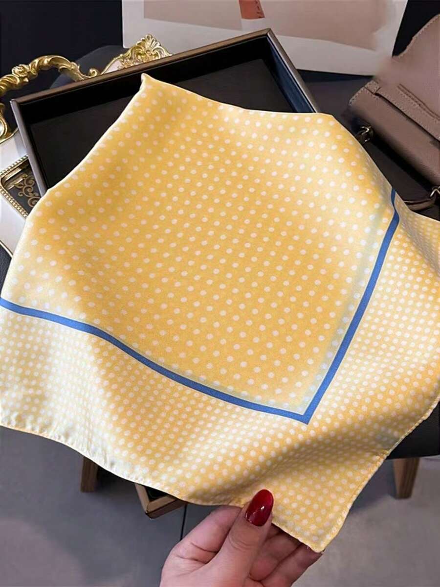 1 chiếc khăn lụa nữ cao cấp, thanh lịch, in họa tiết chấm bi, kích thước 70*70cm, khăn quàng cổ thời trang. - Màu vàng - Xem 1