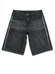 Men's Street Style Frayed Patchwork Denim Jeans - Grey - View 2