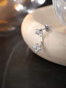 1 đôi bông tai bạc 925 tinh tế hình cỏ bốn lá đính đá Moissanite, có thể điều chỉnh độ cao, không gây dị ứng, thích hợp làm quà tặng cho nữ và bé gái, đeo hàng ngày, dự tiệc, đám cưới. - Bạc - Xem 4