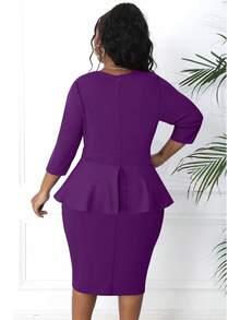 Plus Size Vintage Peplum Pencil Dress For Work Or Church - 紫色 2 - 查看 6