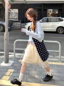 Chân váy midi voan thiết kế bất đối xứng, kiểu dáng mềm mại và lãng mạn. - Màu be - Xem 8