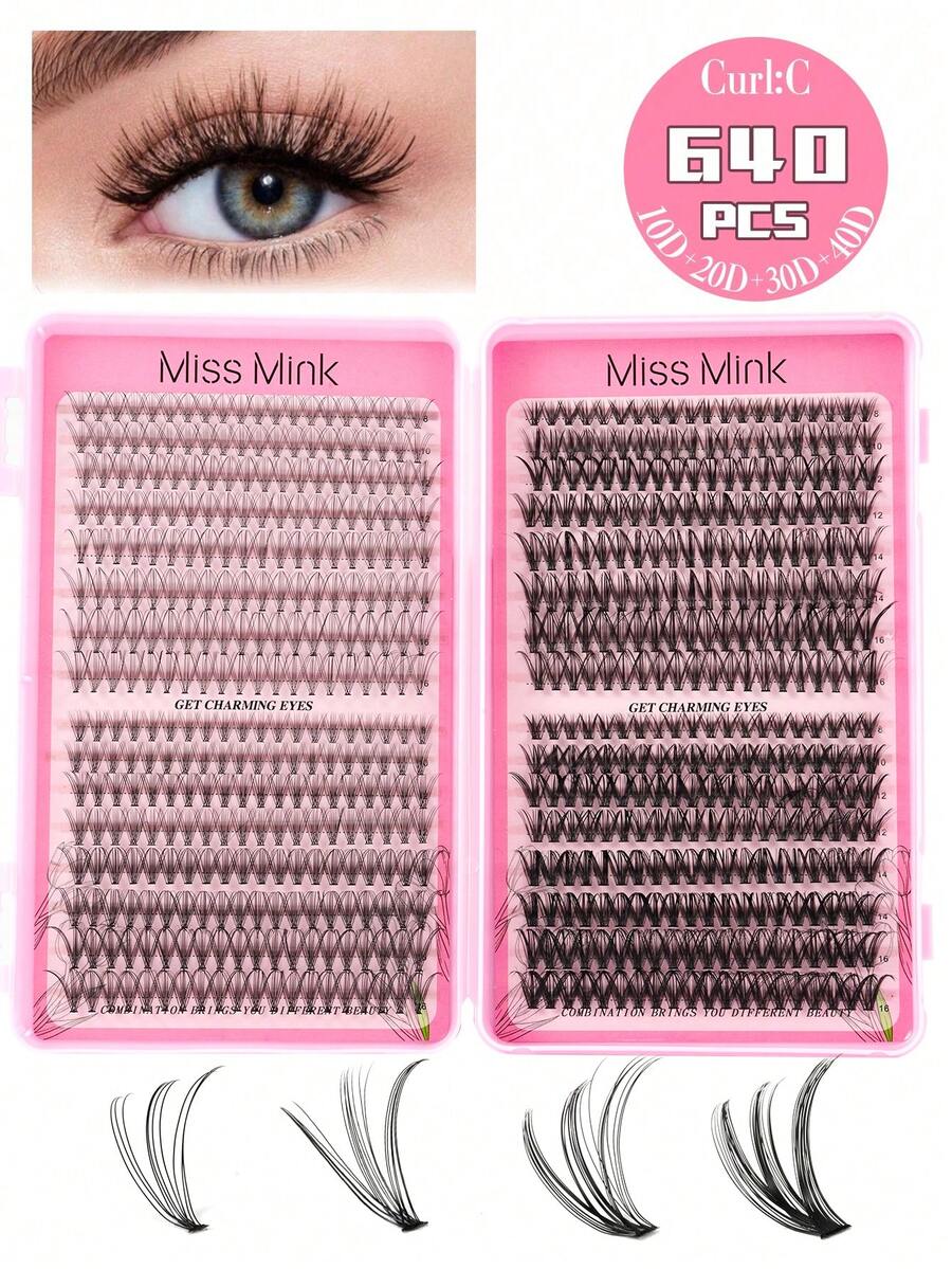 640 Clusters Natural Soft 10D 20D 30D 40D Super Capacity Mixed 8-16mm 0.07mm C Curl Fluffy Thick False Eyelashes, DIY Handmade Eyelash Extension, Daily Makeup Cartoon Fake Eyelashes, New Upgraded Gift Box Eyelash Clusters, Eyelash Clusters, Individual False Eyelashes, Eyelashes, False Eyelashes
